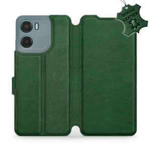 Etui ze skóry naturalnej do Motorola Moto E15 - wzór Green Leather