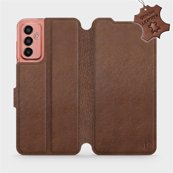 Etui ze skóry naturalnej do Samsung Galaxy M13 - wzór Brown Leather