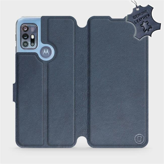 Etui ze skóry naturalnej do Motorola Moto G20 - wzór Blue Leather