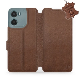 Etui ze skóry naturalnej do Motorola Moto G05 - wzór Brown Leather