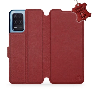 Etui ze skóry naturalnej do Realme 8 5G - wzór Dark Red Leather