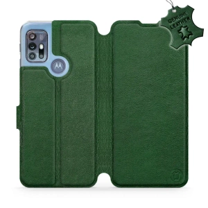 Etui ze skóry naturalnej do Motorola Moto G20 - wzór Green Leather