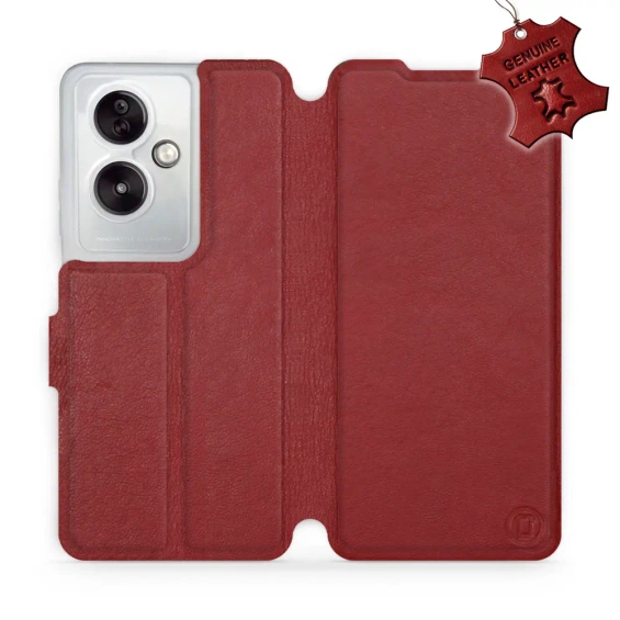 Etui ze skóry naturalnej do OPPO A79 5G - wzór Dark Red Leather
