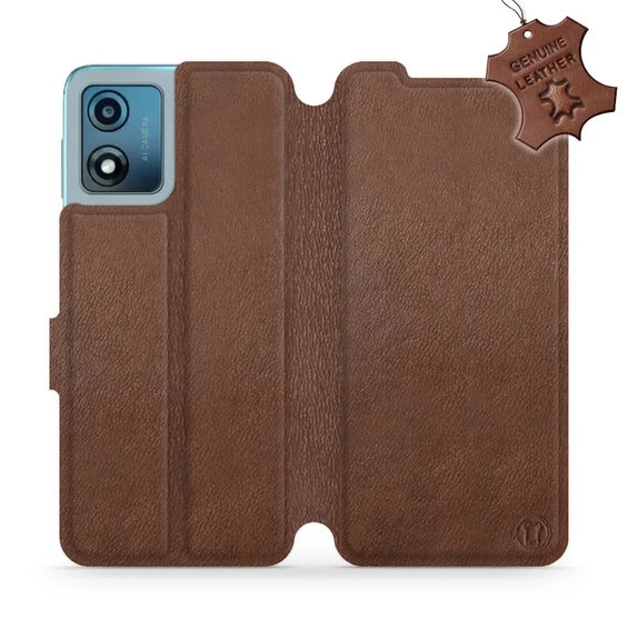 Etui ze skóry naturalnej do Motorola Moto E13 - wzór Brown Leather