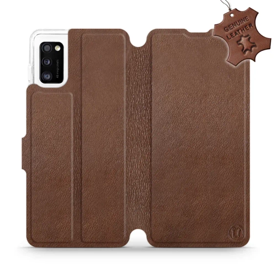 Etui ze skóry naturalnej do Samsung Galaxy A41 - wzór Brown Leather