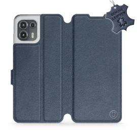 Etui ze skóry naturalnej do Motorola Edge 20 Lite - wzór Blue Leather