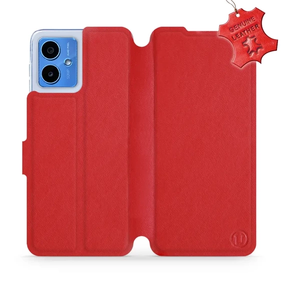 Etui ze skóry naturalnej do Motorola Moto G14 - wzór Red Leather