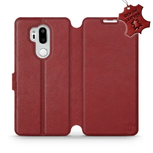 Etui ze skóry naturalnej do LG G7 ThinQ - wzór Dark Red Leather