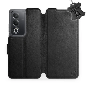 Etui ze skóry naturalnej do OPPO A80 5G - wzór Black Leather