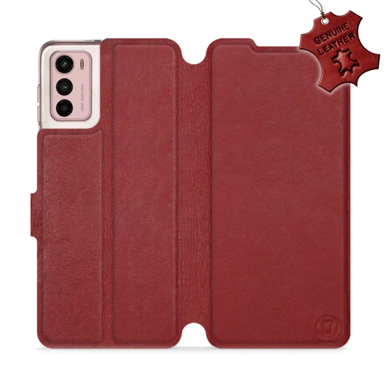 Etui ze skóry naturalnej do Motorola Moto G42 - wzór Dark Red Leather