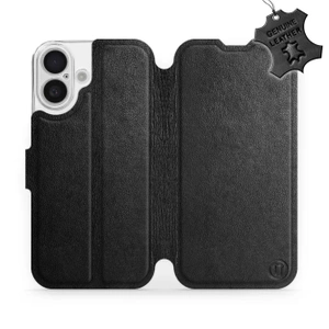 Etui ze skóry naturalnej do Apple iPhone 16 - wzór Black Leather