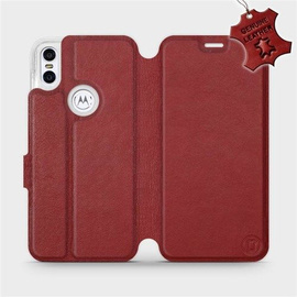 Etui ze skóry naturalnej do Motorola One - wzór Dark Red Leather