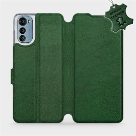 Etui ze skóry naturalnej do Motorola Moto E32s - wzór Green Leather