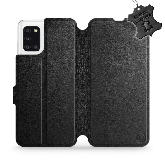 Etui ze skóry naturalnej do Samsung Galaxy A31 - wzór Black Leather
