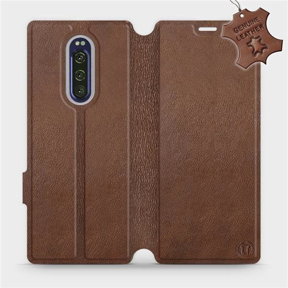 Etui ze skóry naturalnej do Sony Xperia 1 - wzór Brown Leather