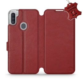 Etui ze skóry naturalnej do Samsung Galaxy M11 - wzór Dark Red Leather