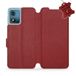 Etui ze skóry naturalnej do Motorola Moto E13 - wzór Dark Red Leather