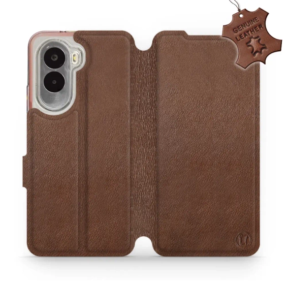 Etui ze skóry naturalnej do Xiaomi POCO M7 - wzór Brown Leather