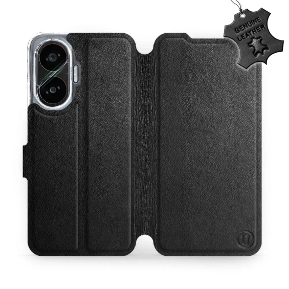 Etui ze skóry naturalnej do Xiaomi POCO F7 - wzór Black Leather