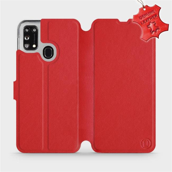 Etui ze skóry naturalnej do Samsung Galaxy M31 - wzór Red Leather