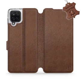 Etui ze skóry naturalnej do Samsung Galaxy A12 - wzór Brown Leather
