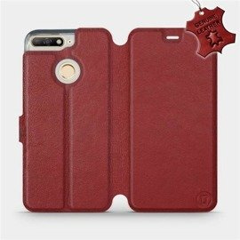Etui ze skóry naturalnej do Huawei Honor 7A - wzór Dark Red Leather