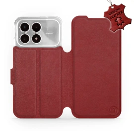 Etui ze skóry naturalnej do Xiaomi Poco F8 Pro - wzór Dark Red Leather