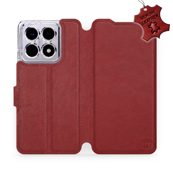 Etui ze skóry naturalnej do Xiaomi 14T - wzór Dark Red Leather