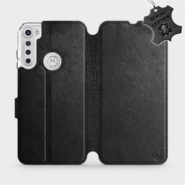 Etui ze skóry naturalnej do Motorola One Fusion Plus - wzór Black Leather