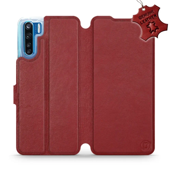 Etui ze skóry naturalnej do OPPO A91 - wzór Dark Red Leather