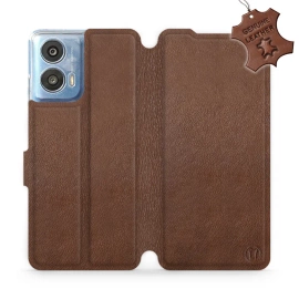 Etui ze skóry naturalnej do Motorola Moto G24 - wzór Brown Leather