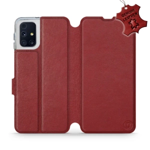 Etui ze skóry naturalnej do Samsung Galaxy M31s - wzór Dark Red Leather