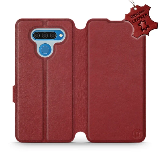 Etui ze skóry naturalnej do LG Q60 - wzór Dark Red Leather