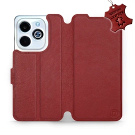 Etui ze skóry naturalnej do Infinix Smart 8 - wzór Dark Red Leather