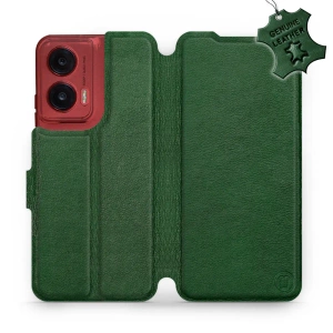Etui ze skóry naturalnej do Motorola Moto G35 5G - wzór Green Leather