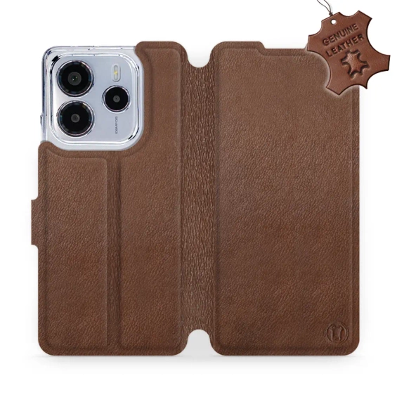 Etui ze skóry naturalnej do Xiaomi Redmi Note 14 5G - wzór Brown Leather
