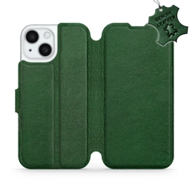 Etui ze skóry naturalnej do Apple iPhone 15 - wzór Green Leather