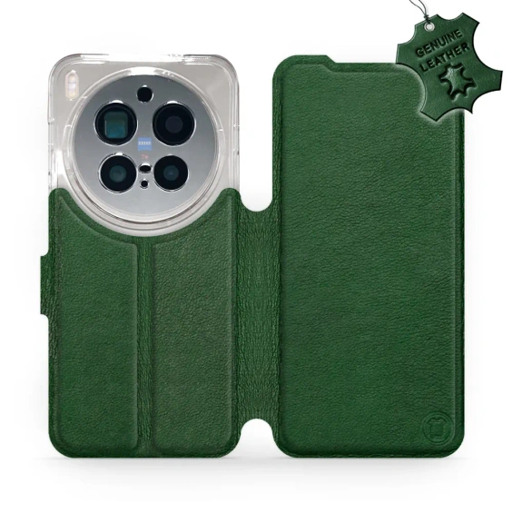 Etui ze skóry naturalnej do Vivo X300 pro - wzór Green Leather