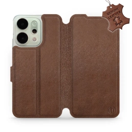 Etui ze skóry naturalnej do OPPO Reno 14 Pro 5G - wzór Brown Leather