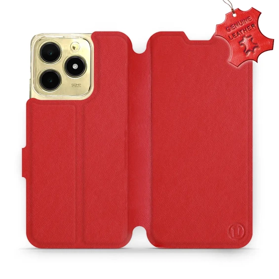 Etui ze skóry naturalnej do Realme C61 - wzór Red Leather