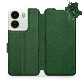 Etui ze skóry naturalnej do Xiaomi Redmi 13C - wzór Green Leather