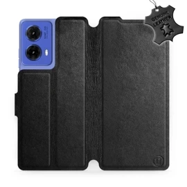 Etui ze skóry naturalnej do Motorola Moto G85 5G - wzór Black Leather