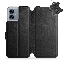 Etui ze skóry naturalnej do Motorola Moto G54 5G - wzór Black Leather