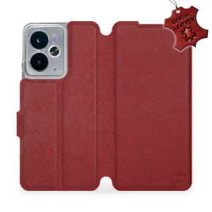 Etui ze skóry naturalnej do Realme 14 5G - wzór Dark Red Leather