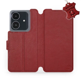 Etui ze skóry naturalnej do Realme Note 60 - wzór Dark Red Leather