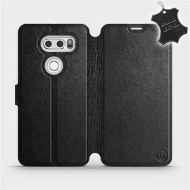 Etui ze skóry naturalnej do LG V30 - wzór Black Leather