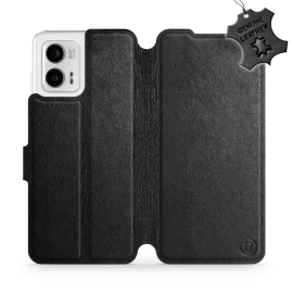 Etui ze skóry naturalnej do Motorola Moto G73 5G - wzór Black Leather