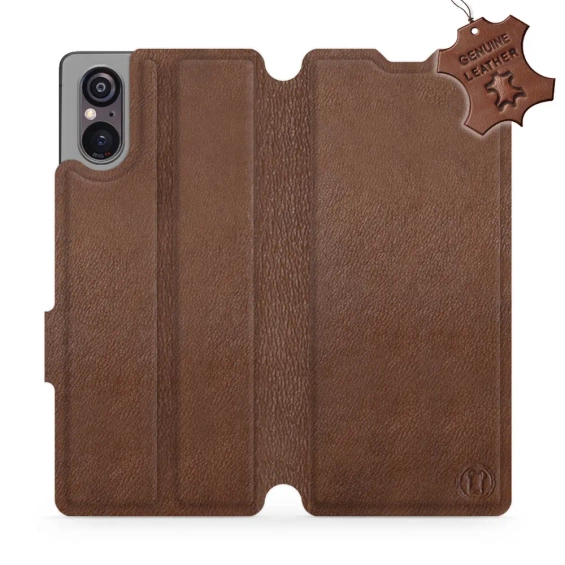 Etui ze skóry naturalnej do Sony Xperia 5 V - wzór Brown Leather