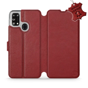 Etui ze skóry naturalnej do Samsung Galaxy M31 - wzór Dark Red Leather