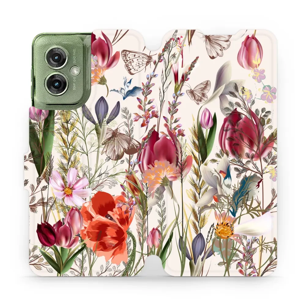 Mobiwear Book, Displayschutz, magnetischer Verschluss, Silikoneinlage, Schutz, Blumenstrauß
